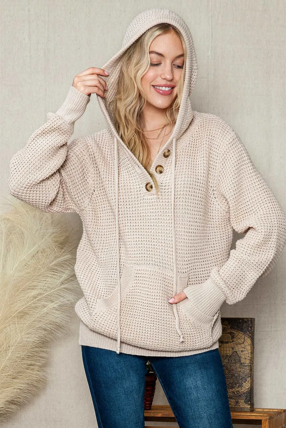 🔥 Buttons Pocket Cable Knit Hooded Sweater: For When You Want to Look Like You Have Your Life Together... But You're Just Faking It 🔥