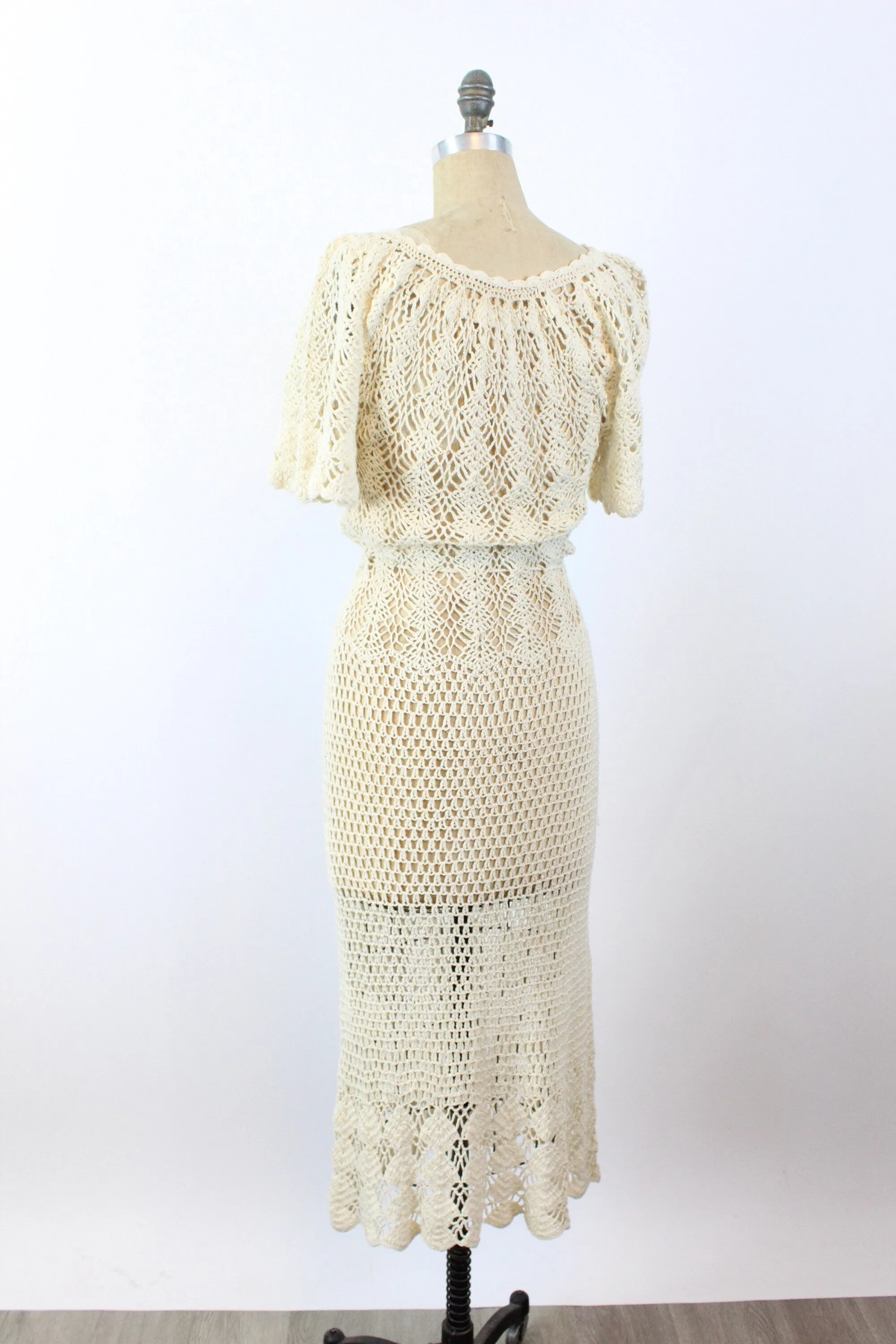 1930s IVORY knit dress small | new winter