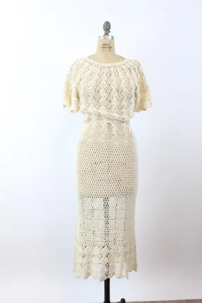 1930s IVORY knit dress small | new winter