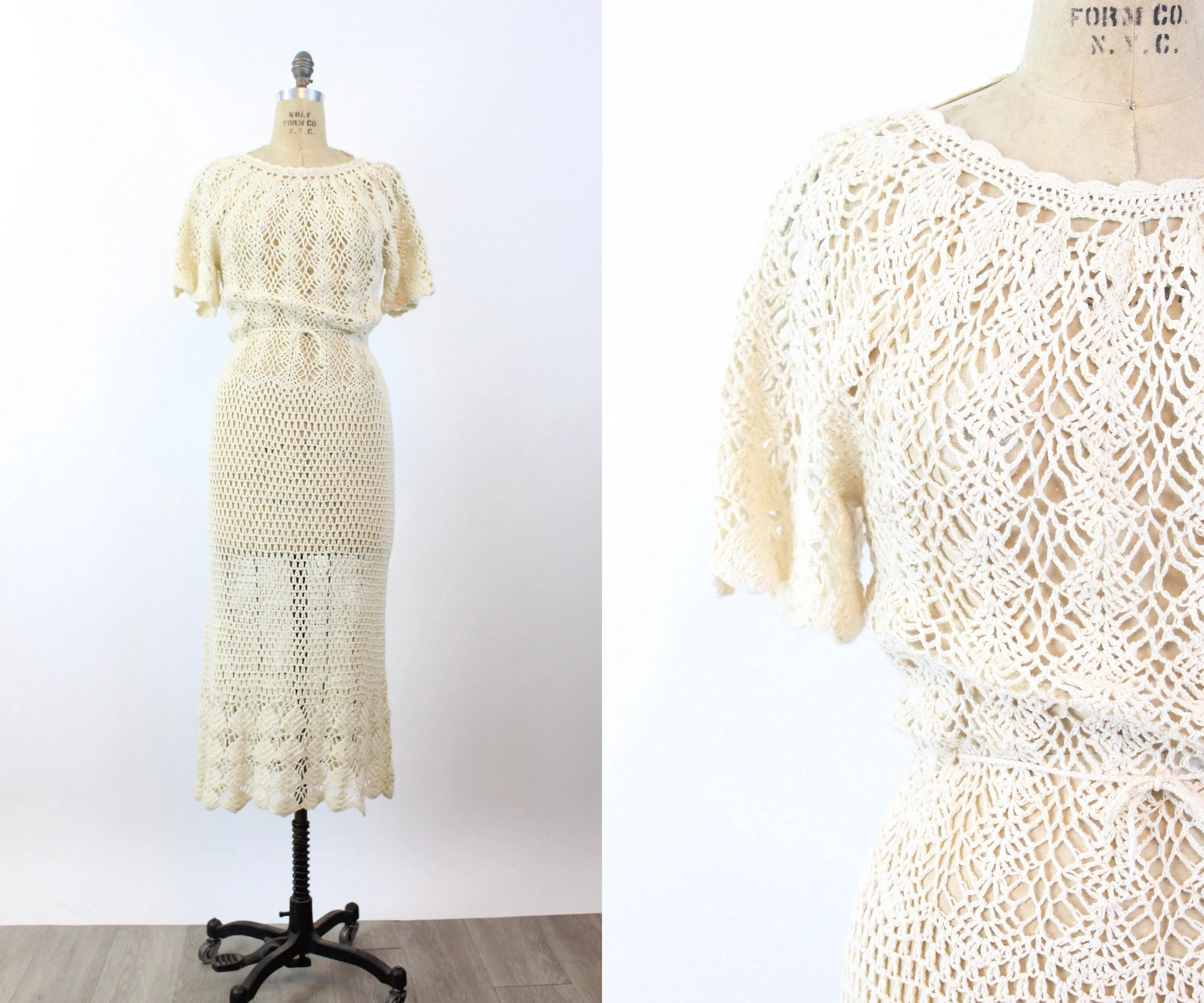 1930s IVORY knit dress small | new winter