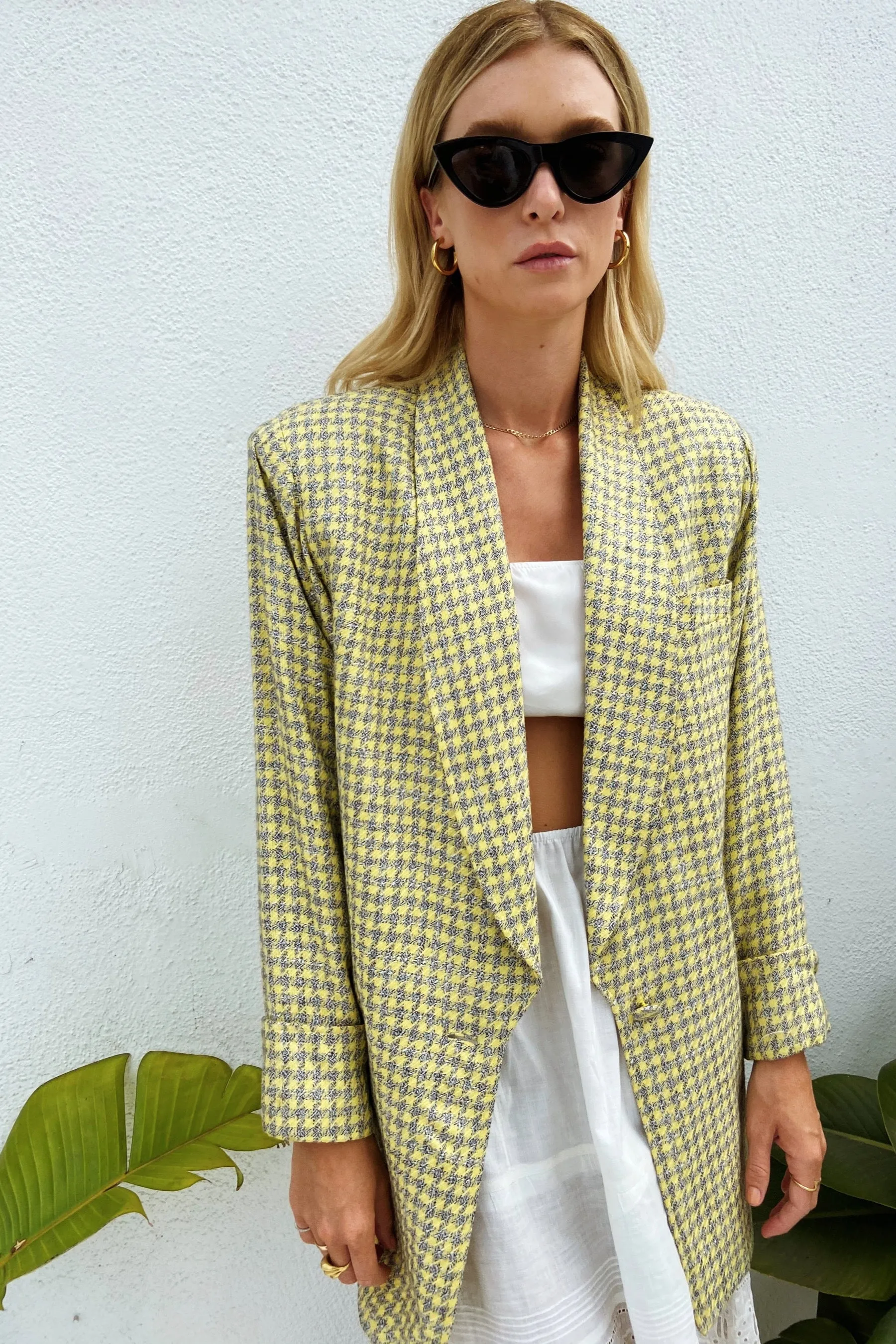 1980s Yellow & Blue Houndstooth Blazer