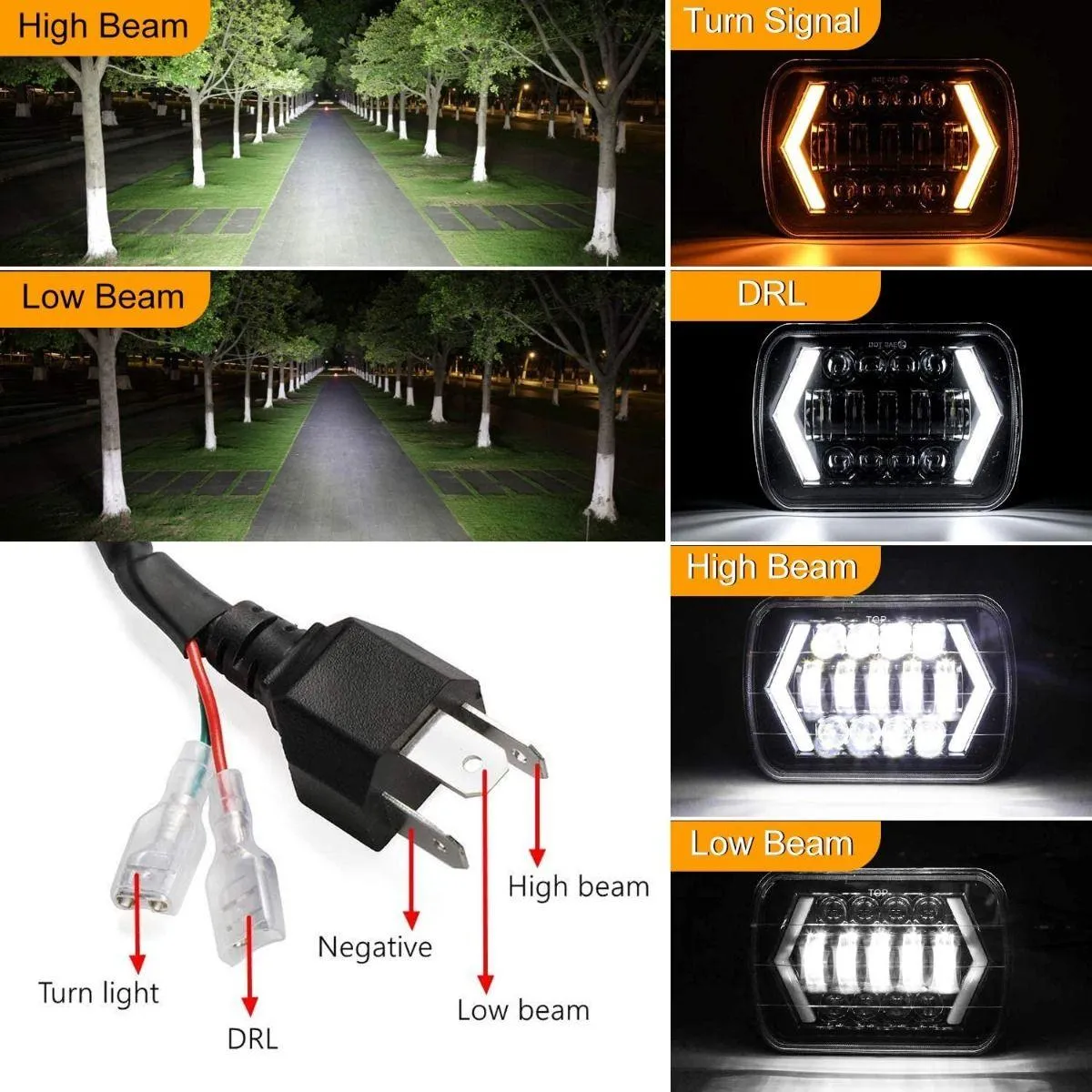 7x6 Inch LED Projector Headlights   H4 LED Headlight Brightness Intensifier Wiring Harness for Chevrolet Express Cargo Van 1500/2500/3500