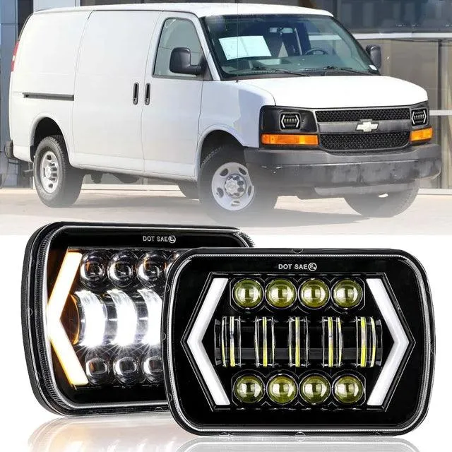 7x6 Inch LED Projector Headlights   H4 LED Headlight Brightness Intensifier Wiring Harness for Chevrolet Express Cargo Van 1500/2500/3500