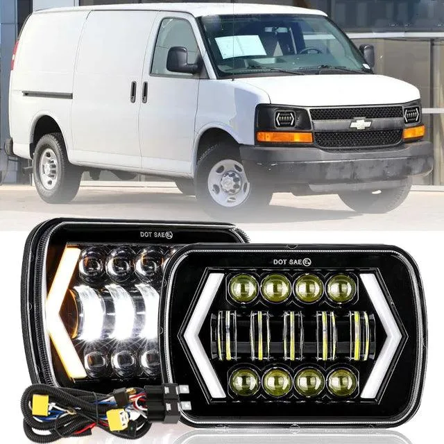 7x6 Inch LED Projector Headlights   H4 LED Headlight Brightness Intensifier Wiring Harness for Chevrolet Express Cargo Van 1500/2500/3500