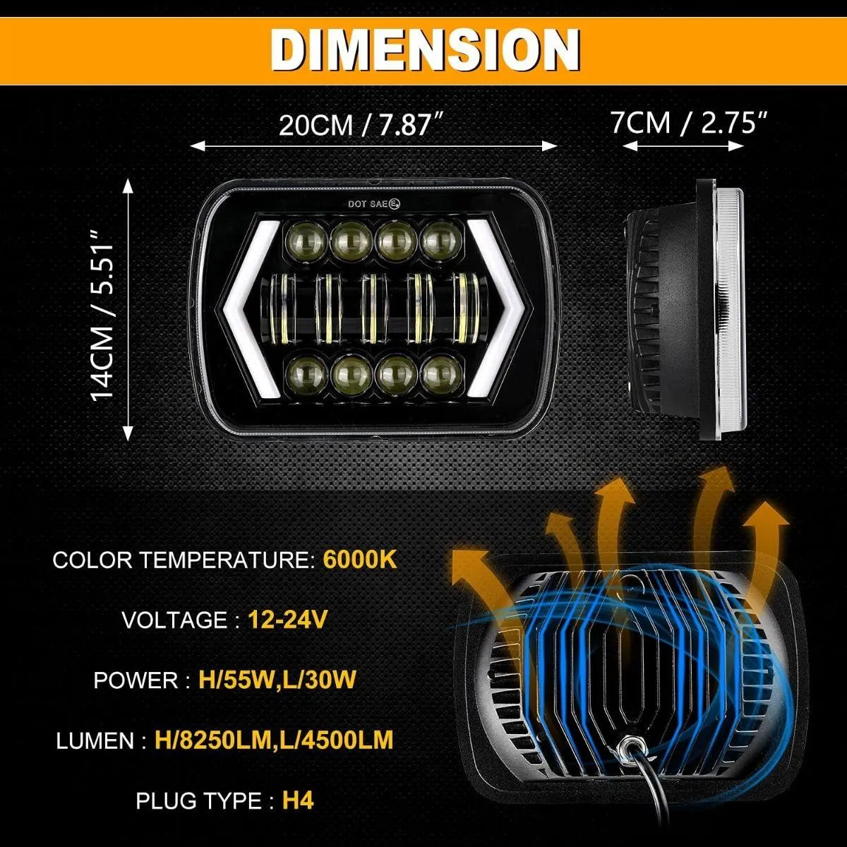 7x6 Inch LED Projector Headlights   H4 LED Headlight Brightness Intensifier Wiring Harness for Chevrolet Express Cargo Van 1500/2500/3500