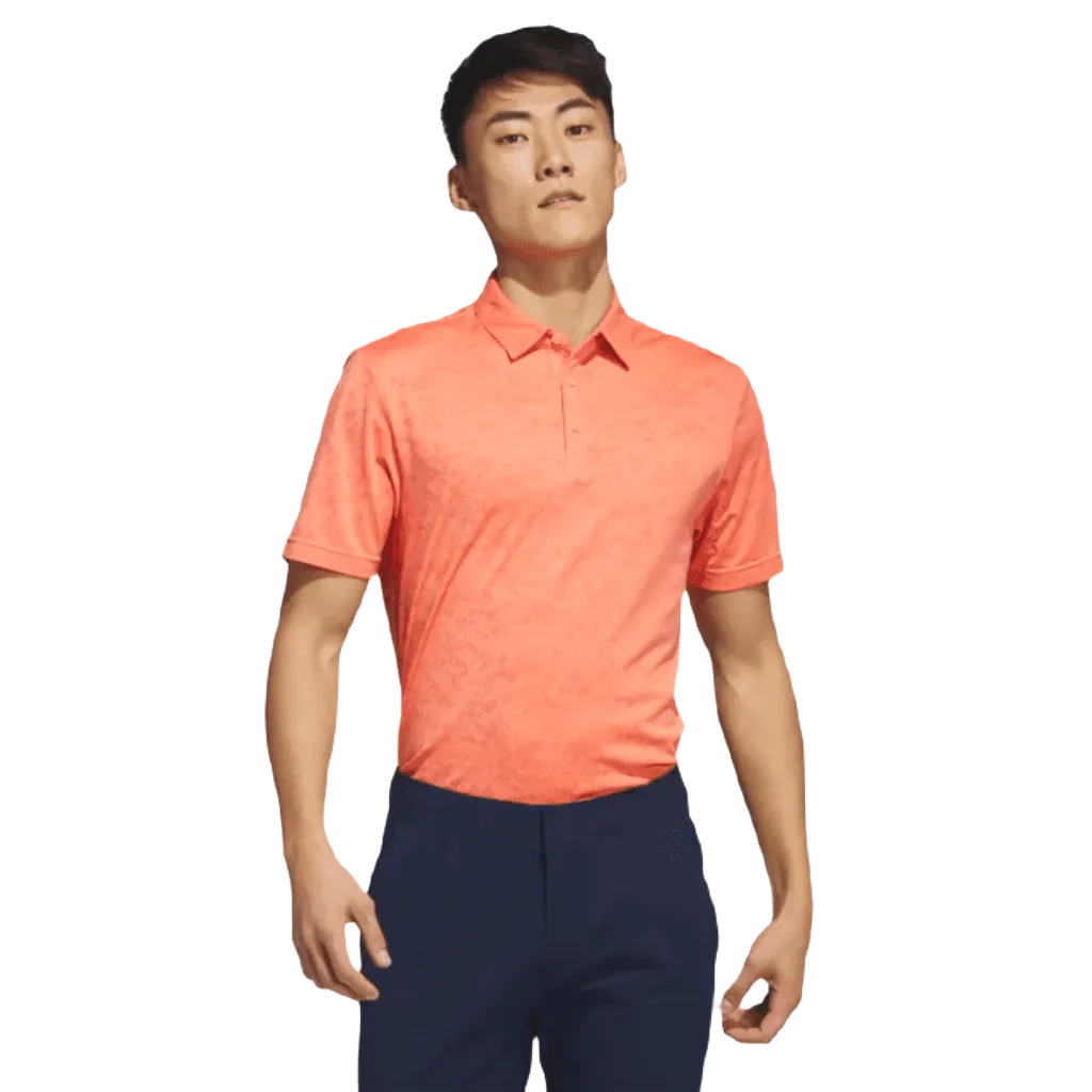 Adidas Textured Jacquard Golf Polo Shirt - Orange