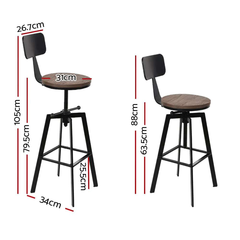 Adjustable Vintage Bar Stool with Elm Wood Seat - Artiss