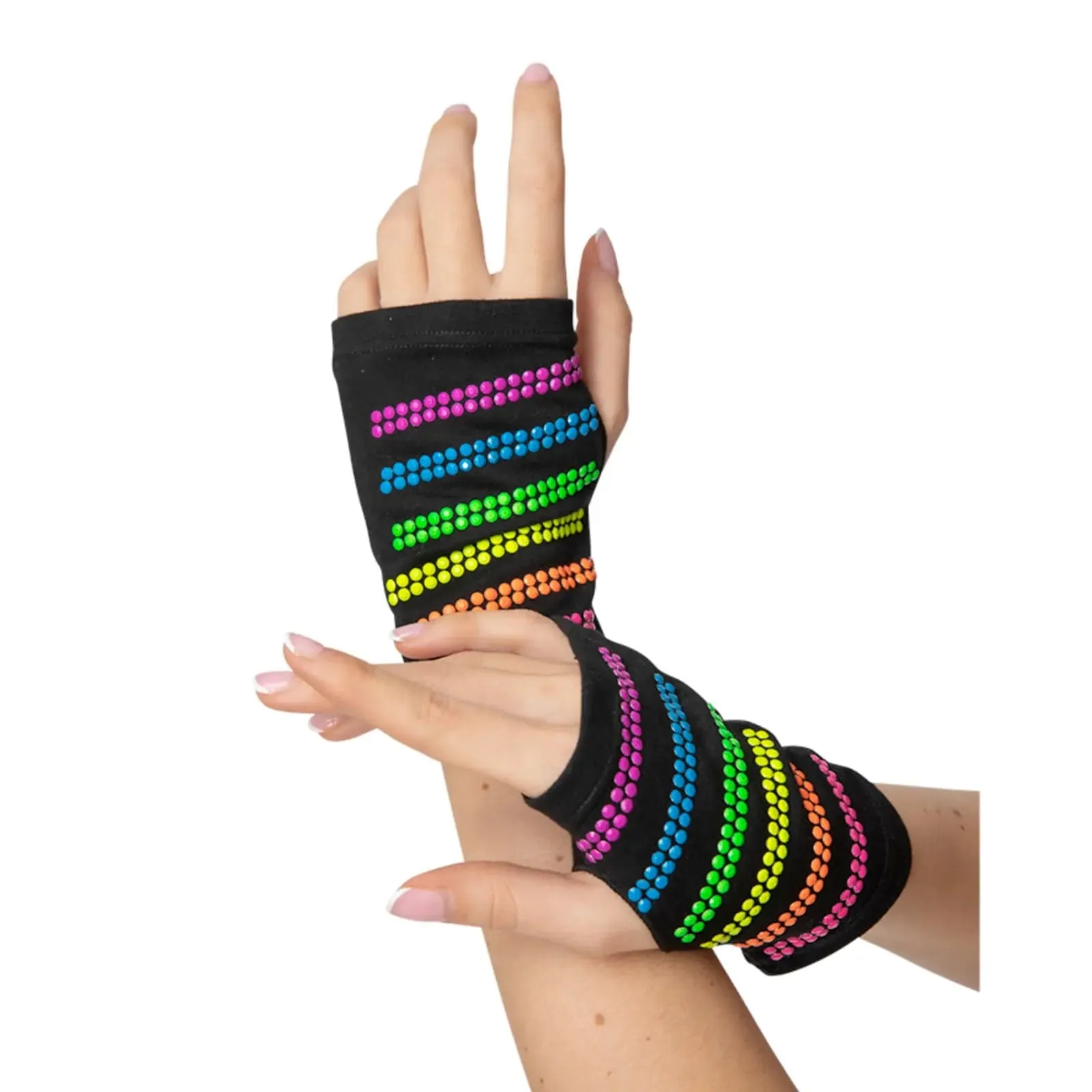 Adults Multicolour Neon Bead Fingerless Gloves 80s Fancy Dress