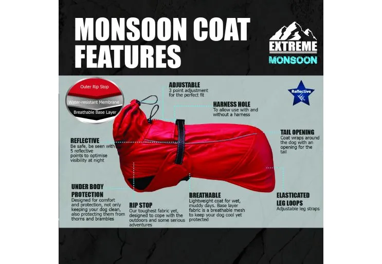 Ancol - Extreme Monsoon Dog Coat - Red - xx large - 70cm