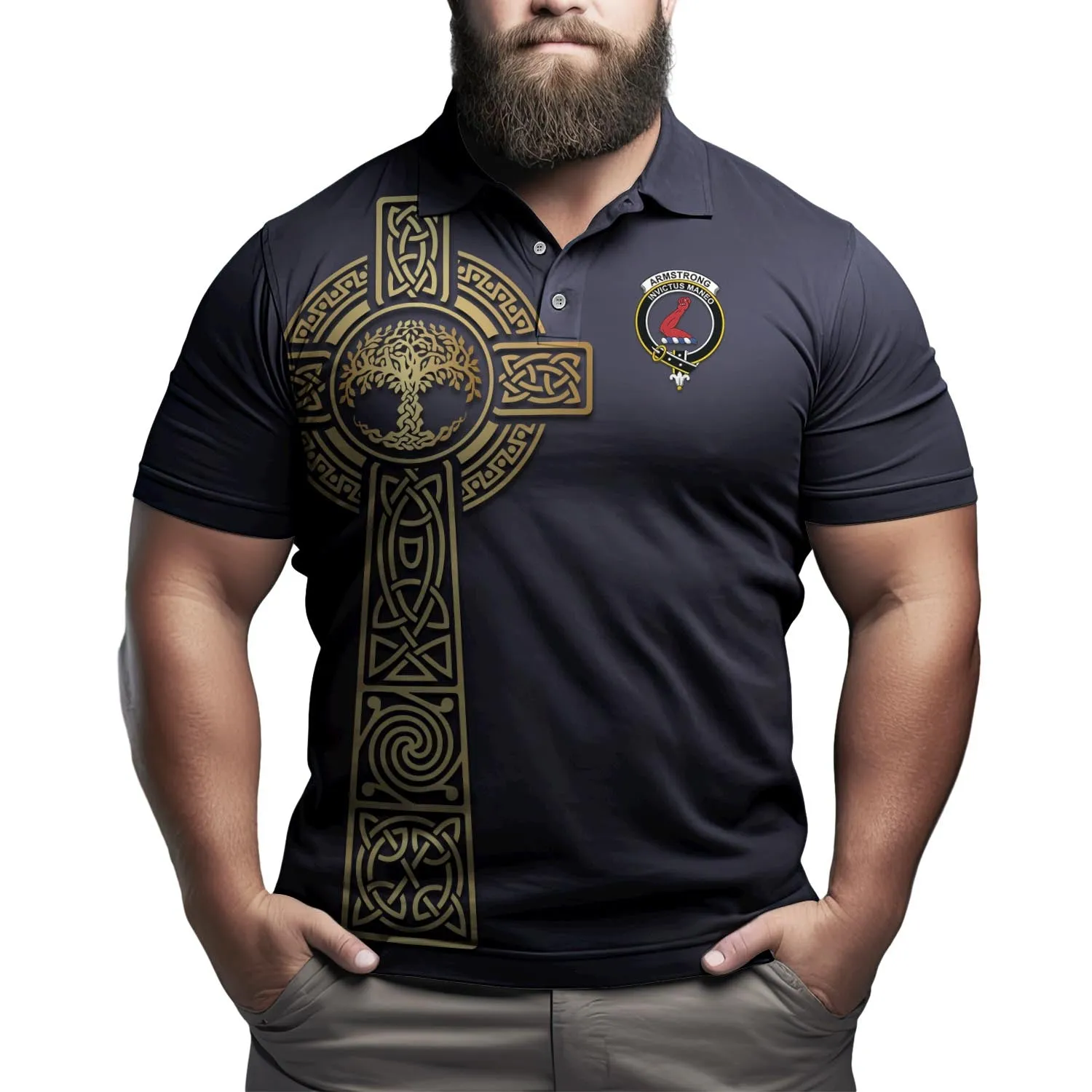 Armstrong Clan Polo Shirt with Golden Celtic Tree Of Life