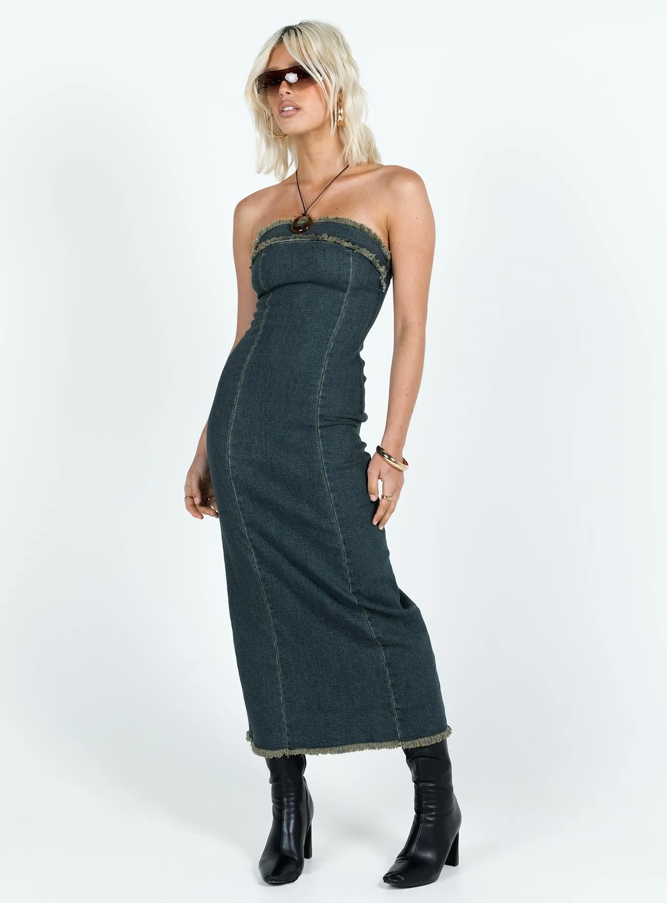 Atun Bandeau Maxi Dress Blue Acid Wash