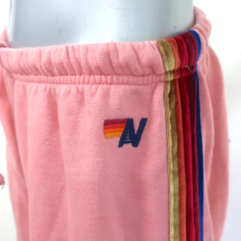 Aviator Nation 5 Stripe Sweatpants Pink Cotton & Velvet Size Small