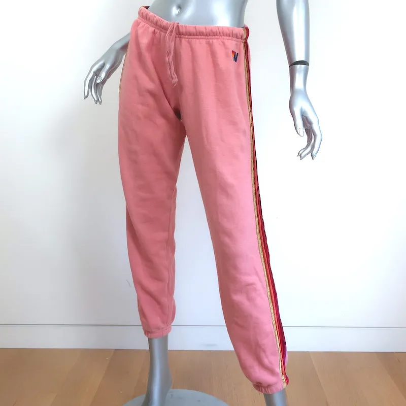 Aviator Nation 5 Stripe Sweatpants Pink Cotton & Velvet Size Small