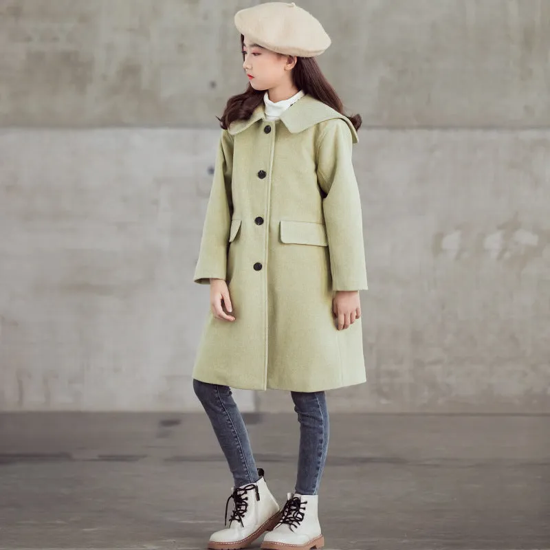 Baby-collar Middle And Big Children's Woolen Coat With Cotton Padded