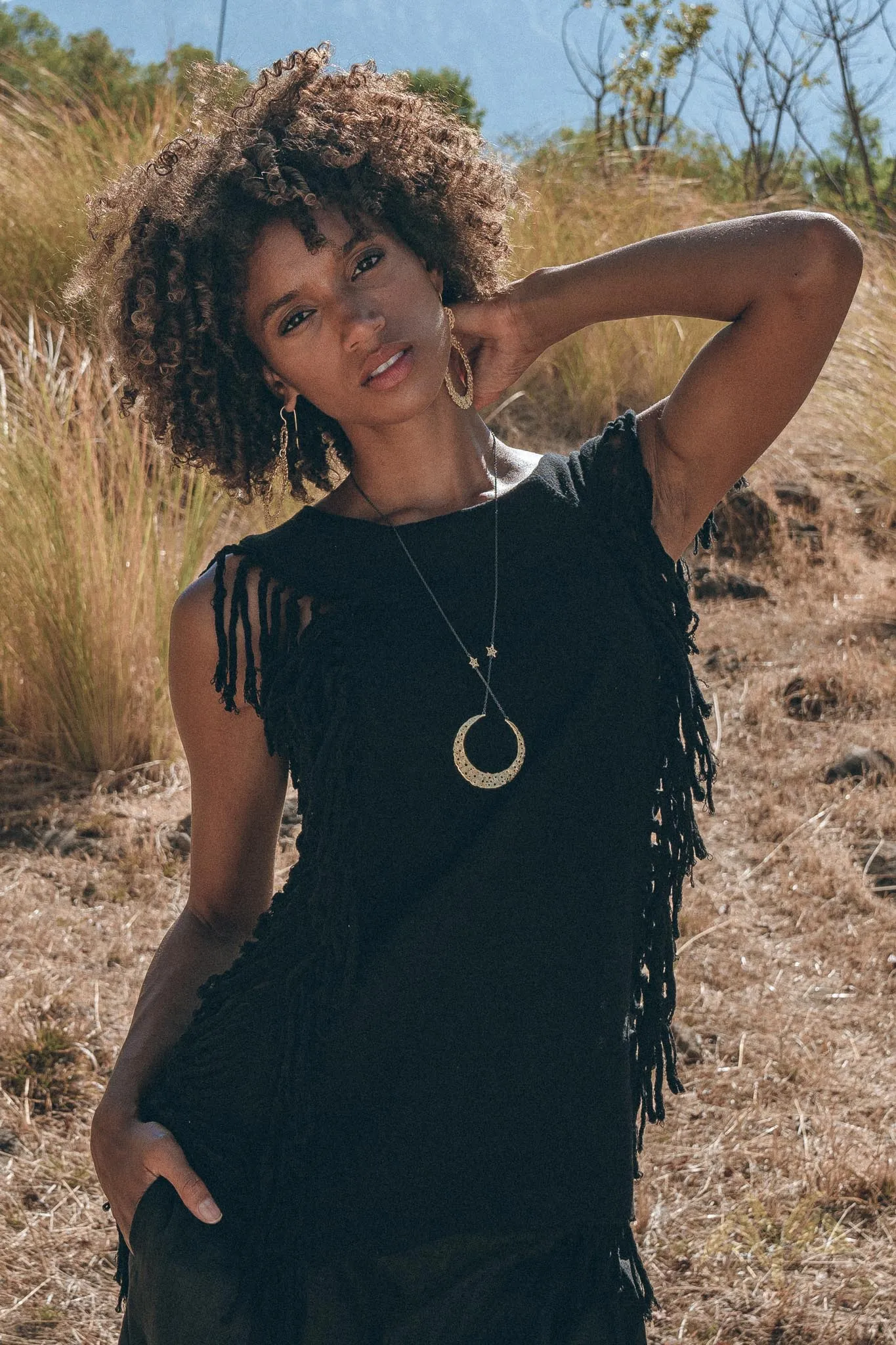 Black Bohemian Top with Tassels Sides