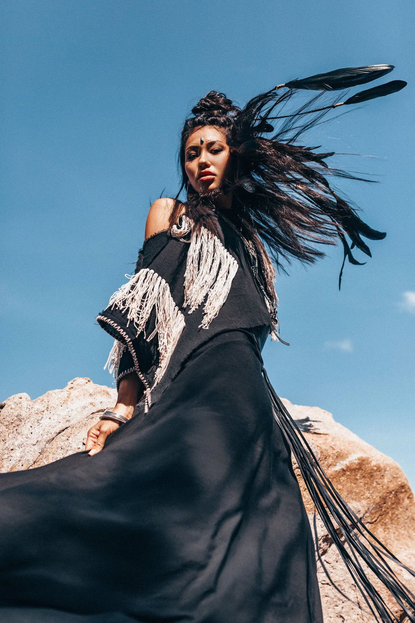 Black Boho Top • Bohemian Top with Tassels