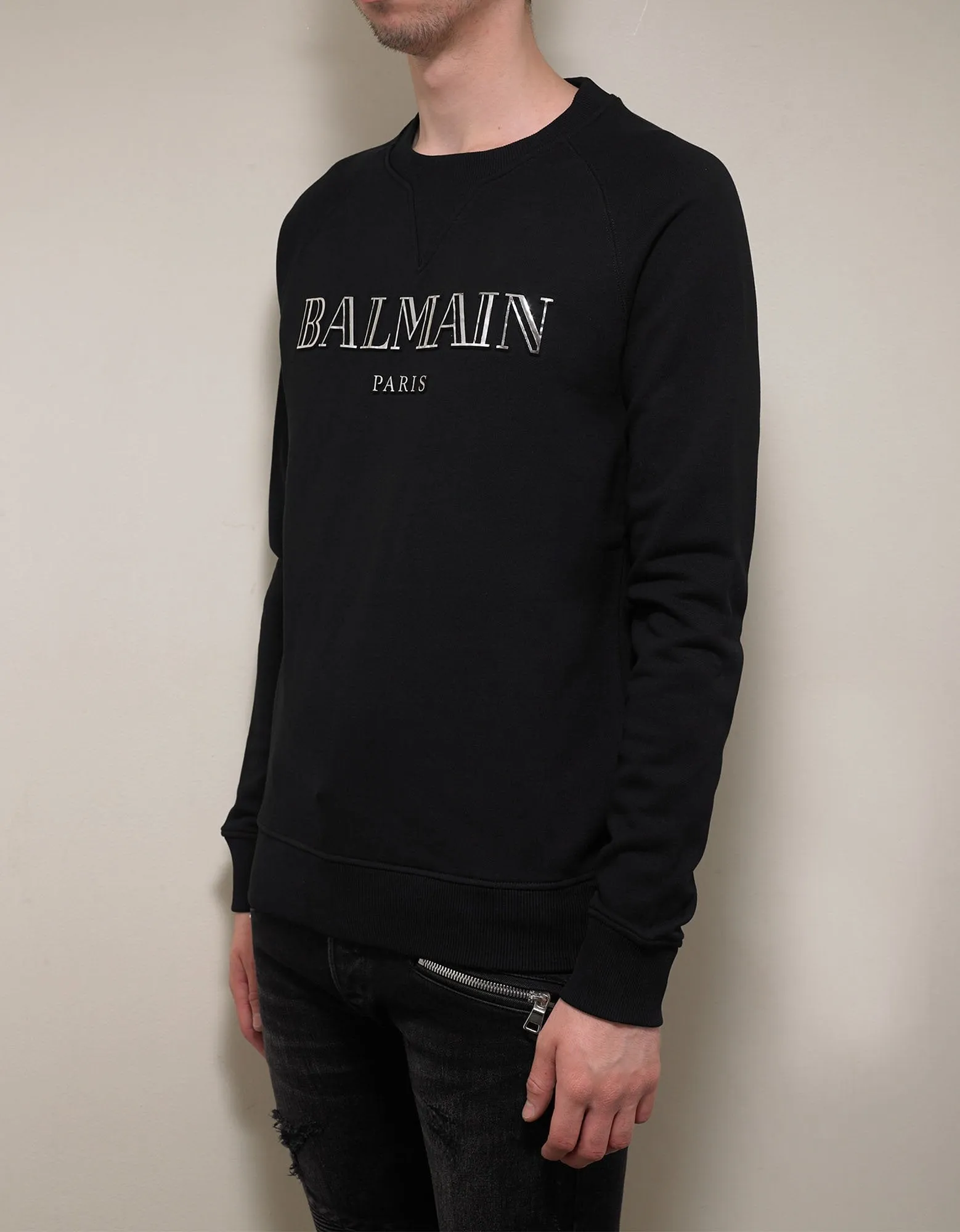 Black Metallic Logo Print Sweatshirt