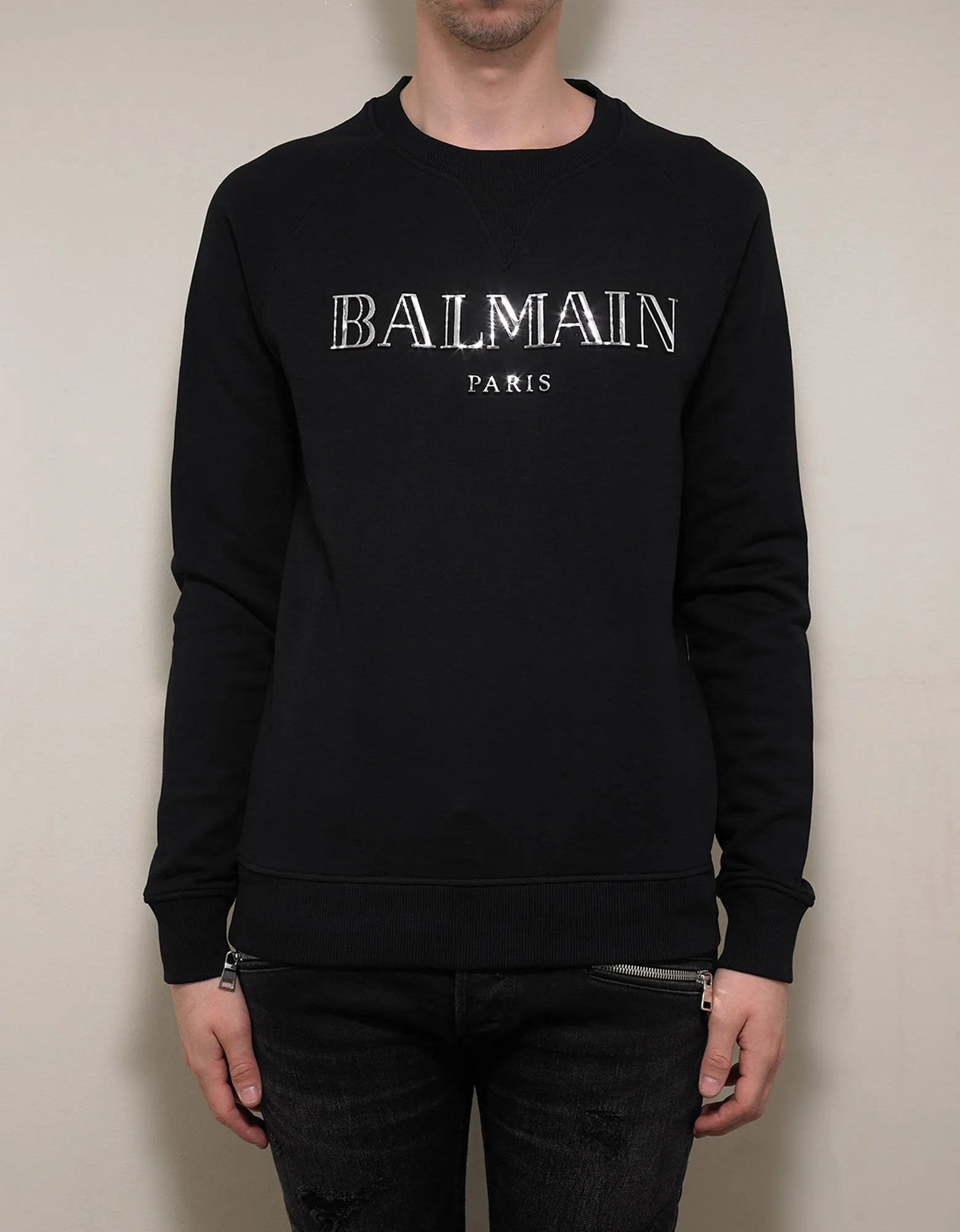 Black Metallic Logo Print Sweatshirt