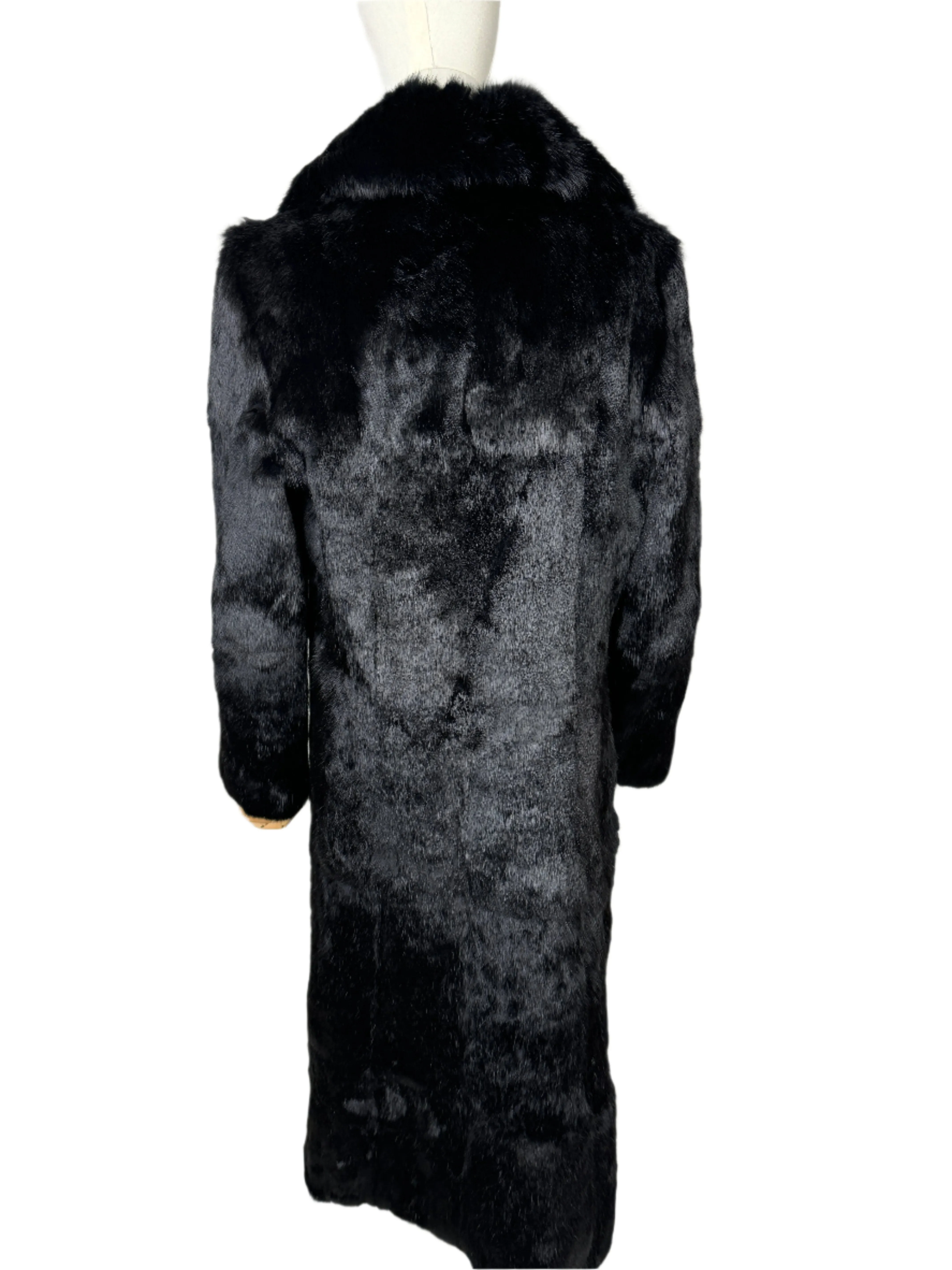 Black Rabbit Fur Floor Length Coat 1980s