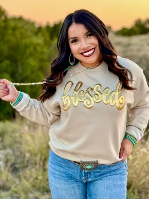 Blessed Metallic Puff Sweatshirt by Texas True Threads