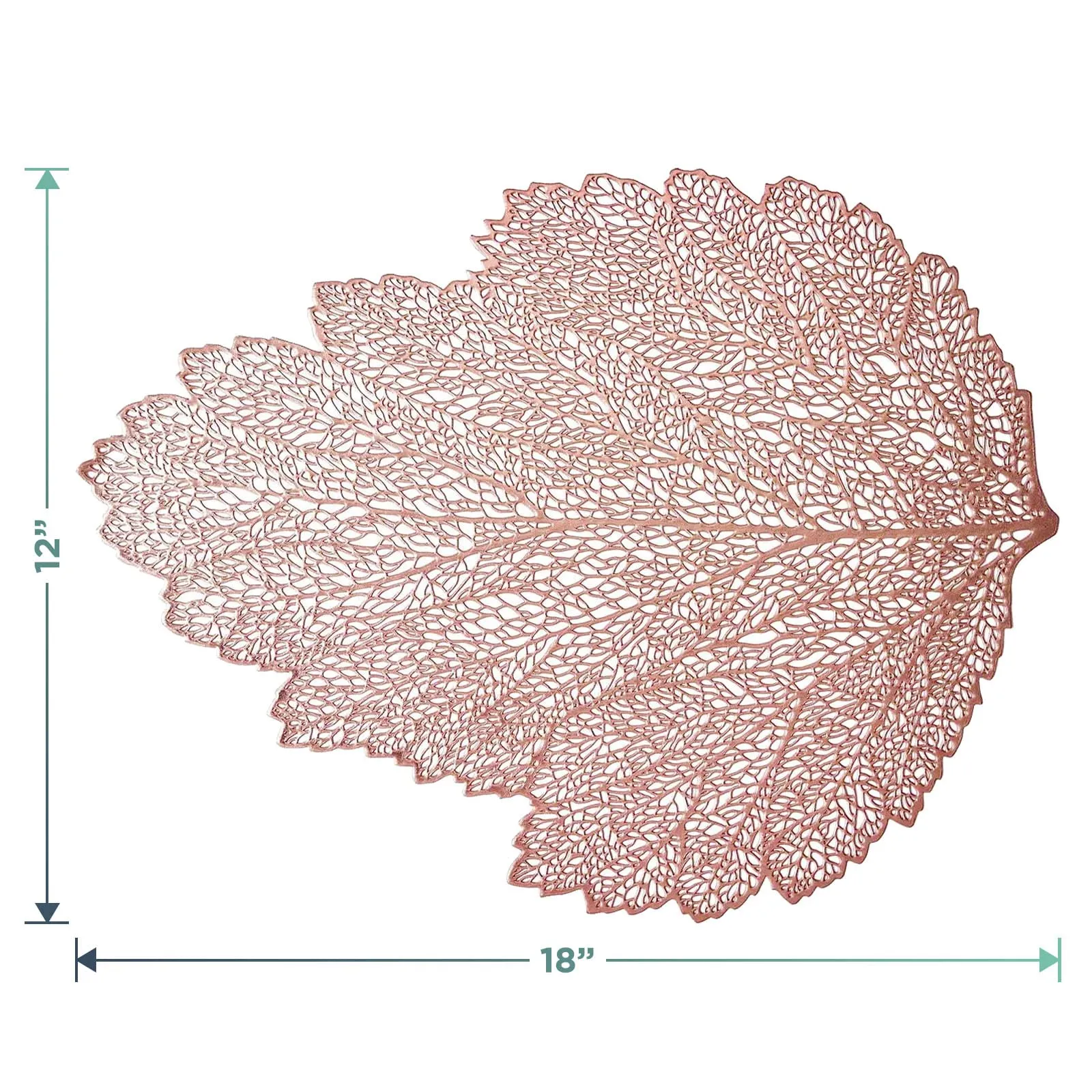 Blush Rose Gold Metallic Fall Leaf Placemats - 18 Inch Non-Slip Vinyl Dining Table Charger Home Decor (Set of 6)