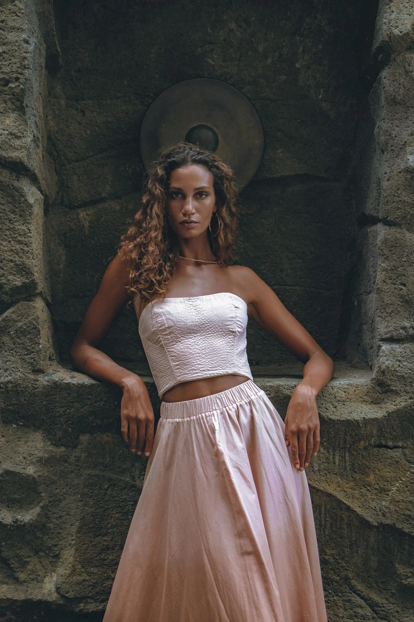 Boho Corset and Skirt for Women • Baby Pink Bustier Top and Maxi Skirt