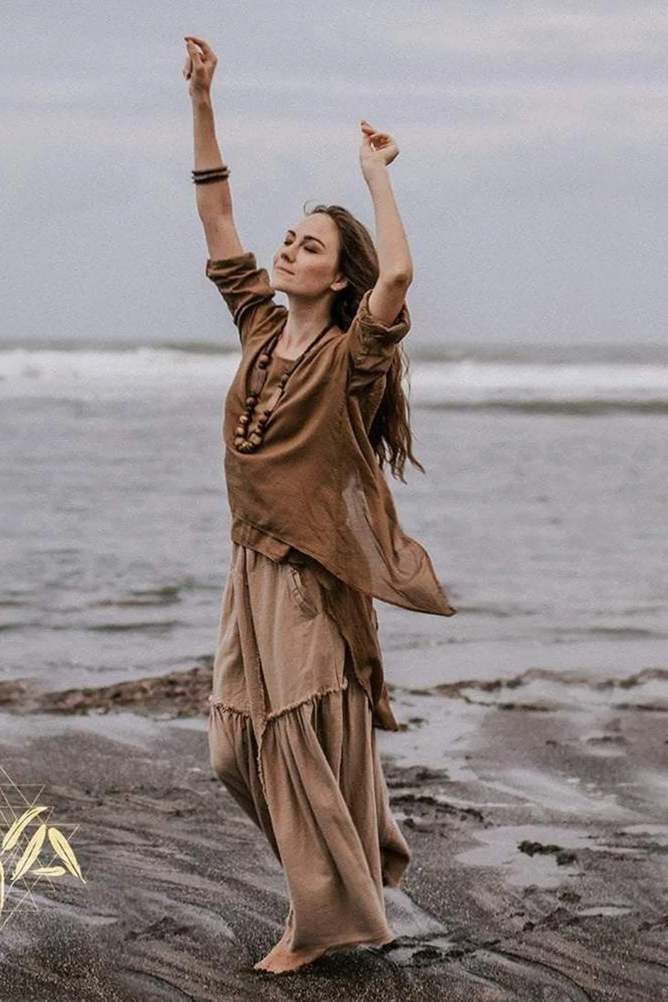 Brown Light Cotton "Dragonfly" Boho Blouse