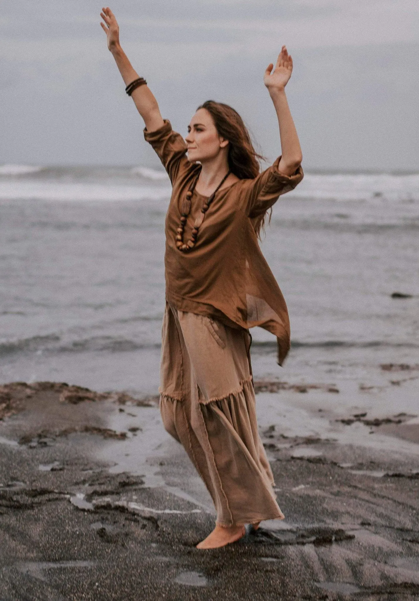 Brown Light Cotton "Dragonfly" Boho Blouse