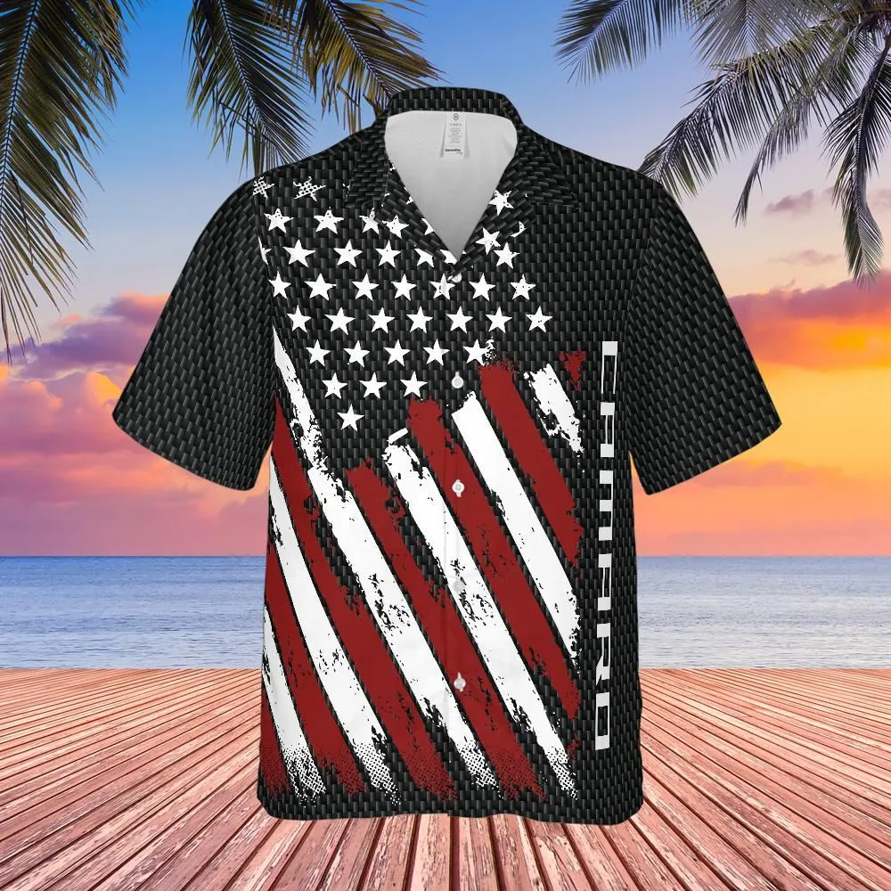 Camaro Carbon American Flag Men's Hawaiian Shirt