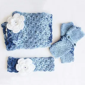 Caron Crochet Cozy Posy Set (Headband, Fingerless Gloves, Scarf)