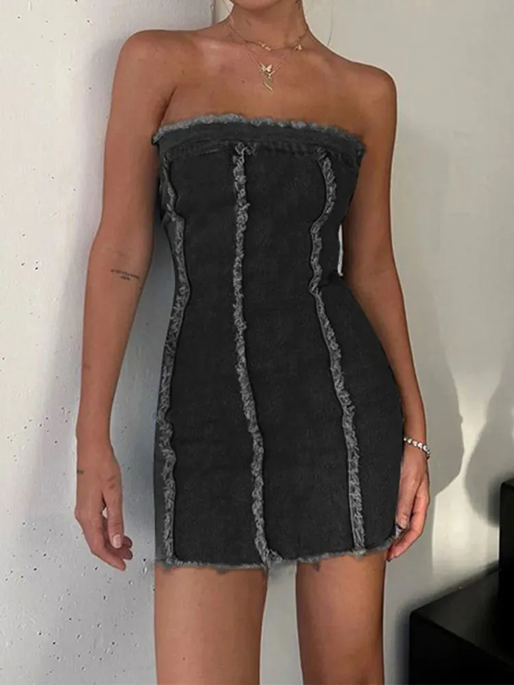 Casual High Y2K Mini Denim Waist Sleeveless Bodycon Dress