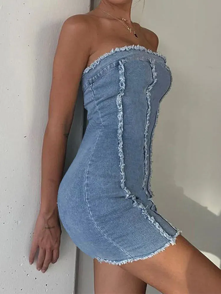 Casual High Y2K Mini Denim Waist Sleeveless Bodycon Dress