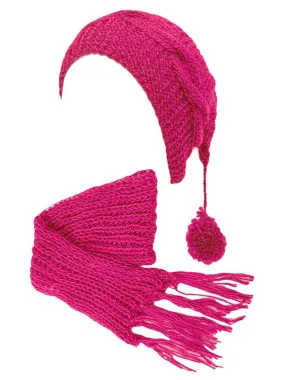 Chunky Knit Pom Pom Ponytail Winter Hat & Scarf Set