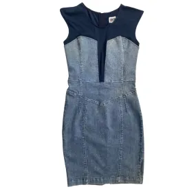 Contrast Denim Bodycon Dress Blue SIZE 12