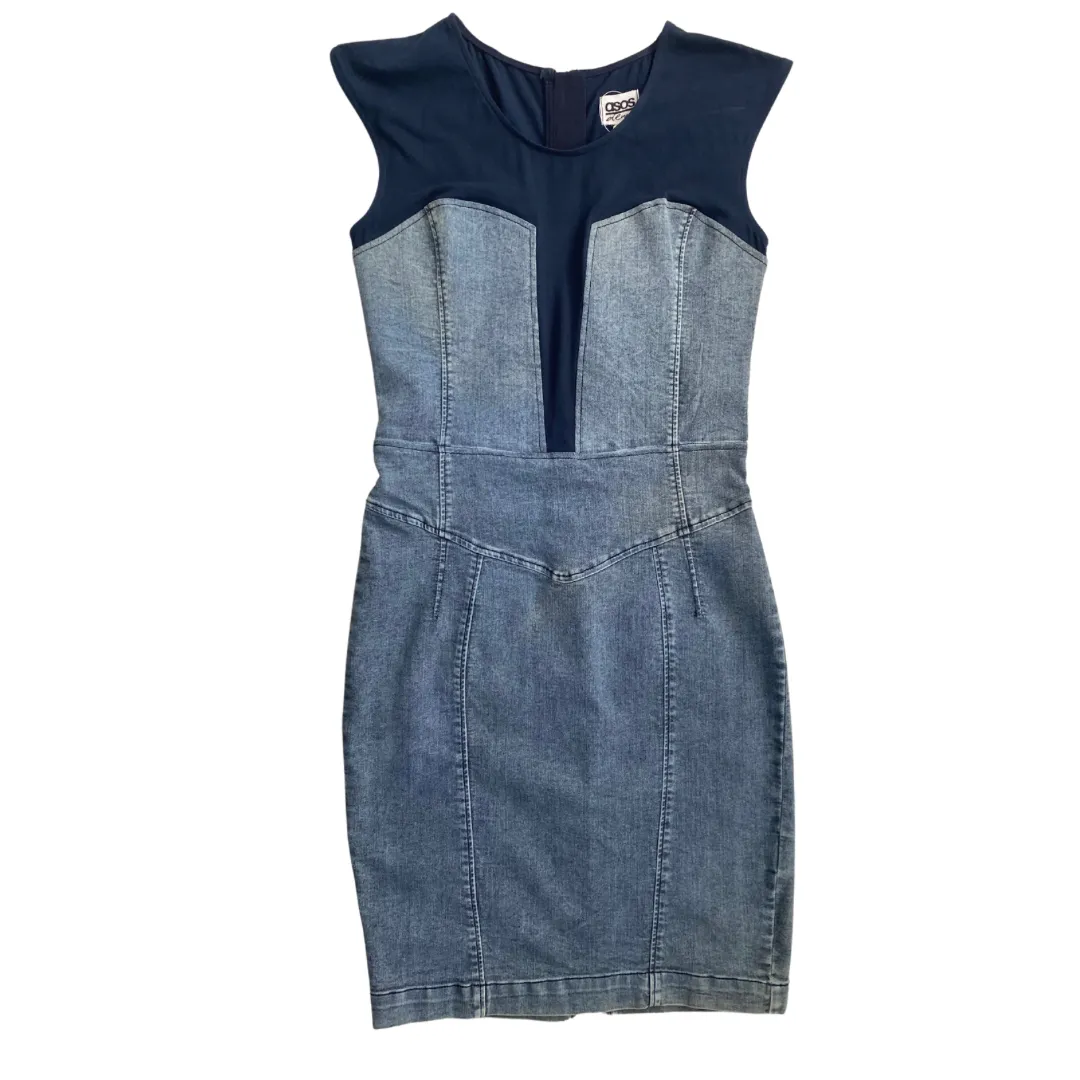 Contrast Denim Bodycon Dress Blue SIZE 12