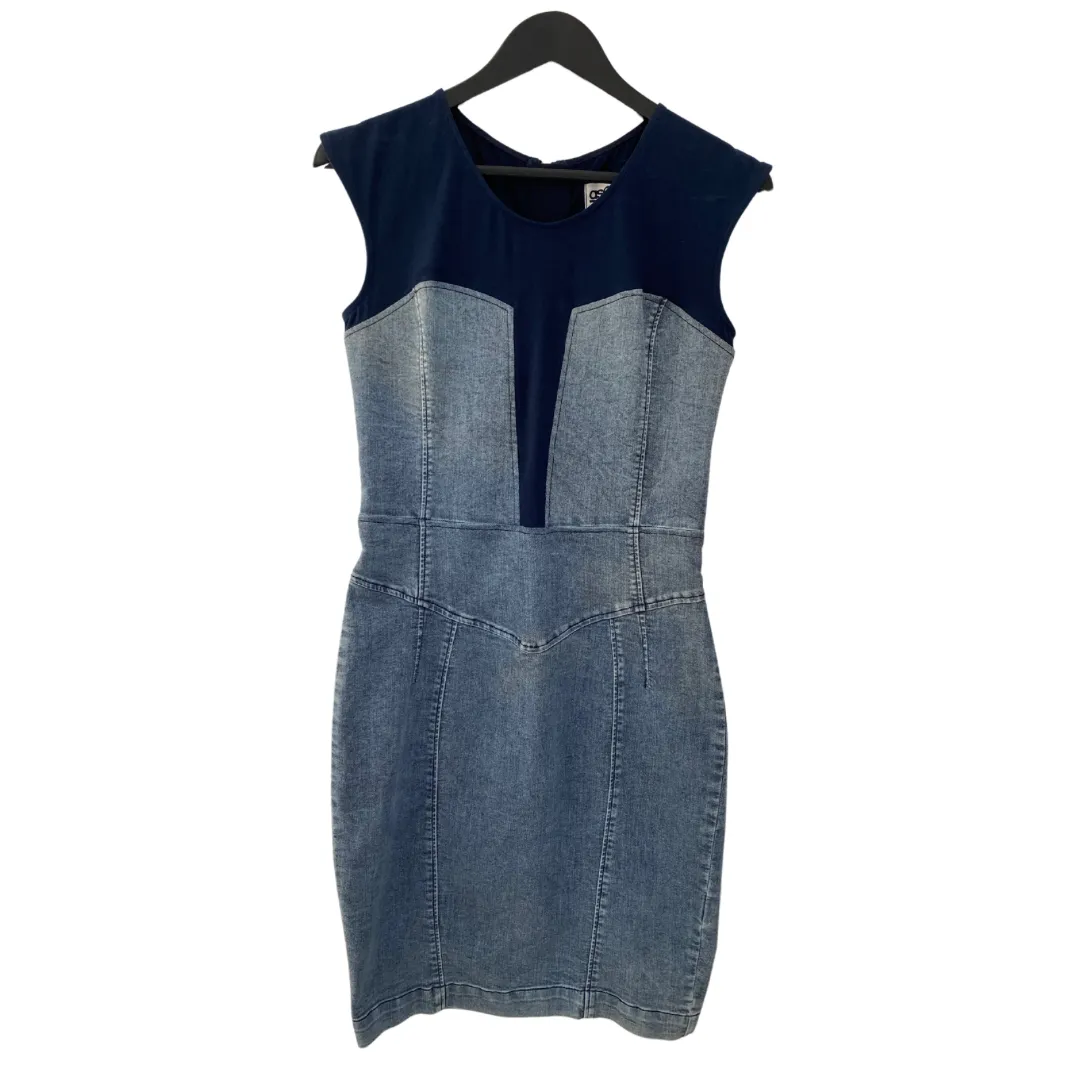 Contrast Denim Bodycon Dress Blue SIZE 12