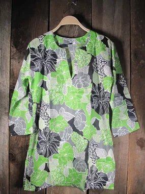 Cotton Tunic Top Shaded Lime Green Floral