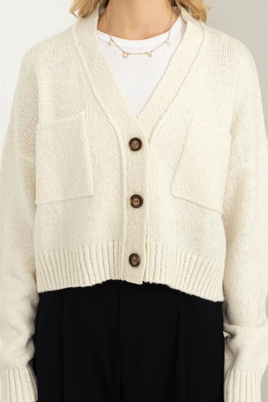 Crop Shoulder Cropped Cardigan Sweater