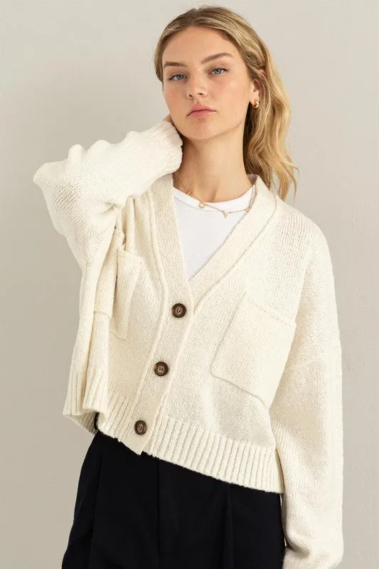 Crop Shoulder Cropped Cardigan Sweater