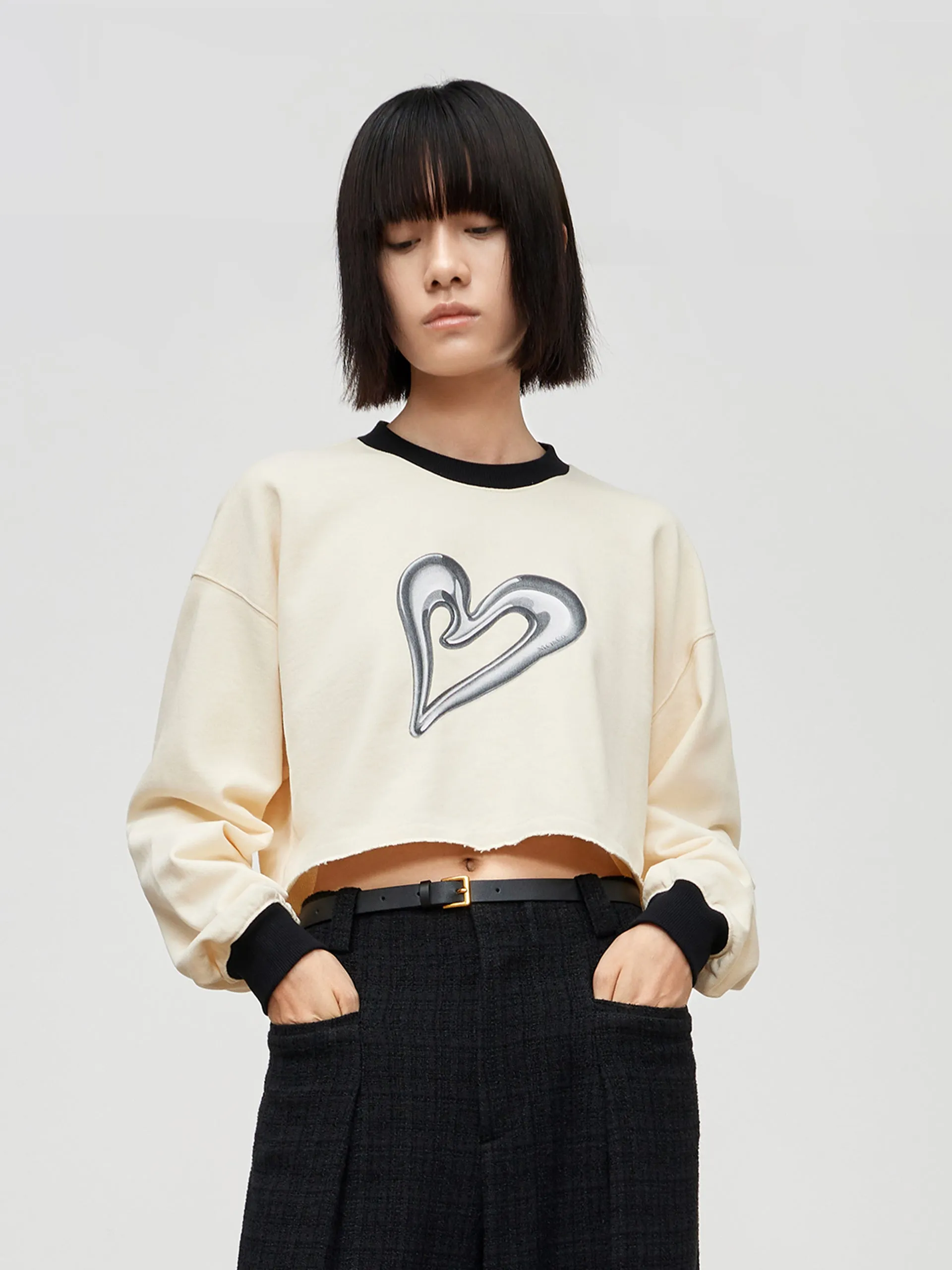 Cropped Sweetheart Print Sweatshirt