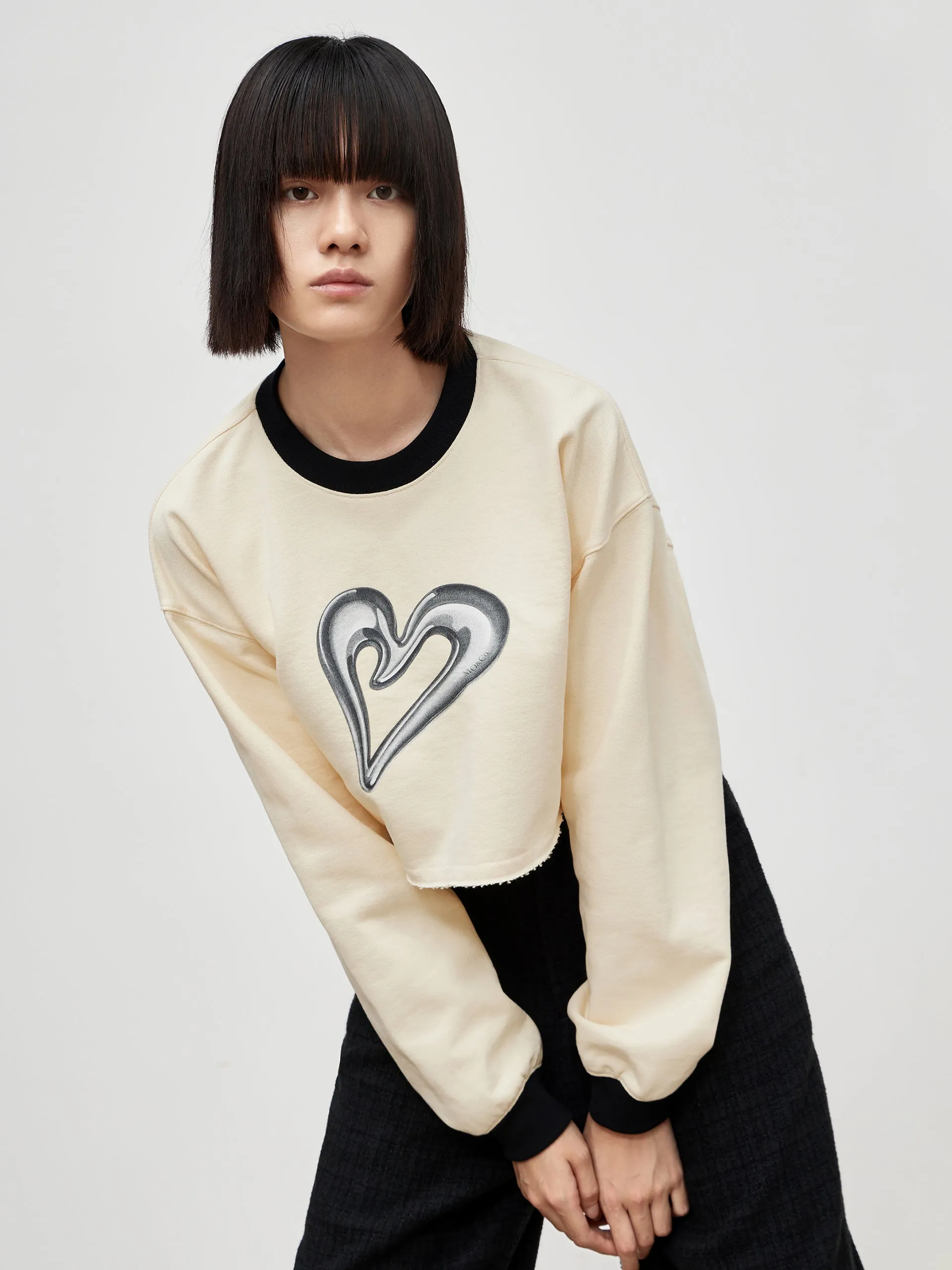 Cropped Sweetheart Print Sweatshirt