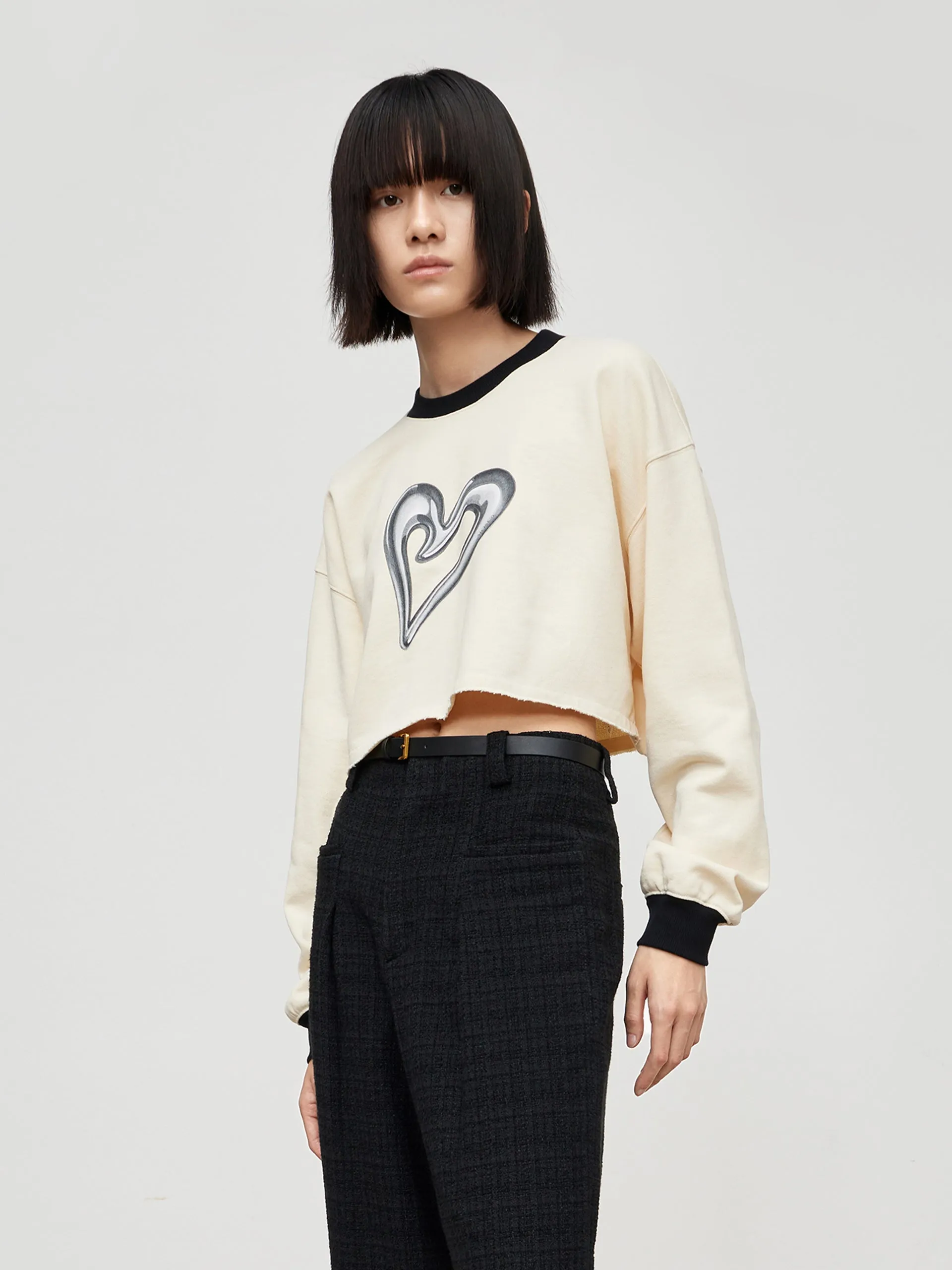 Cropped Sweetheart Print Sweatshirt