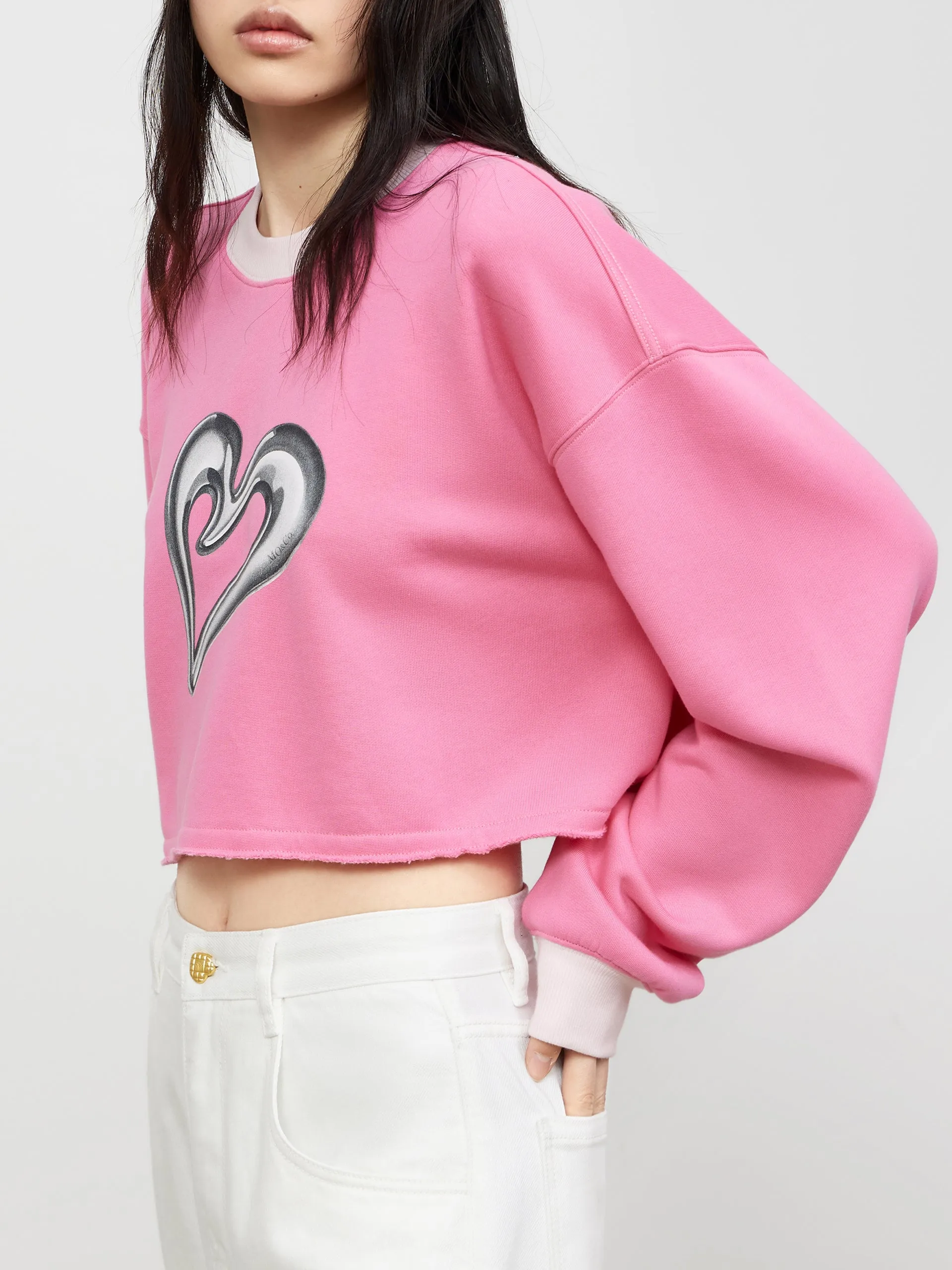 Cropped Sweetheart Print Sweatshirt