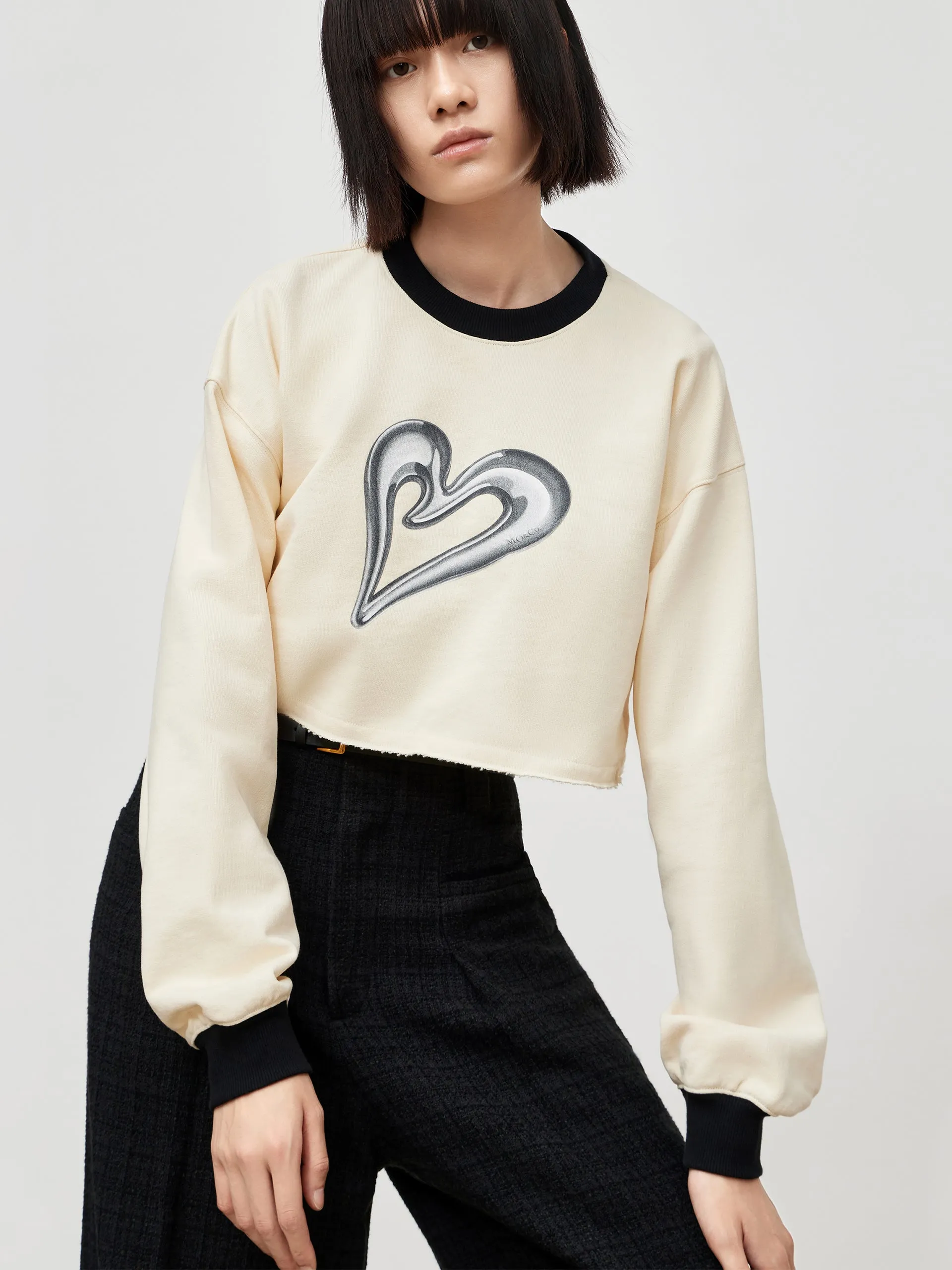 Cropped Sweetheart Print Sweatshirt