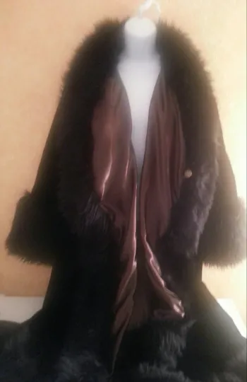 Custom Order Black Velvet & Brown Satin & Faux Fur Reversible Gatsby Inspired Cocoon Maxi Coat