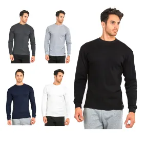 DBFL Men's 100% Cotton Long Sleeve Thermal Crew Neck Waffle Underwear Top