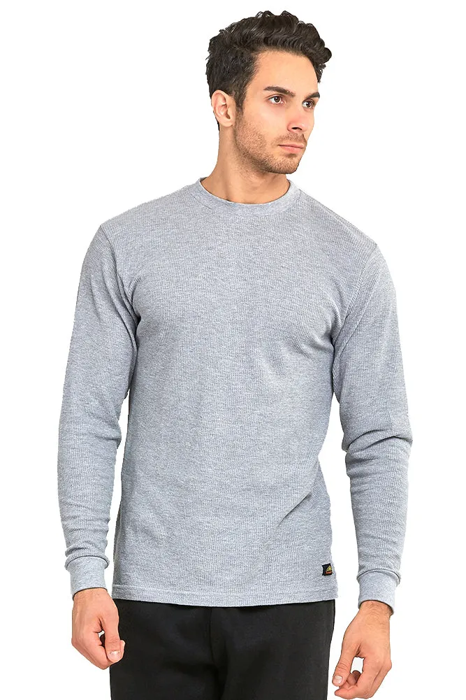 DBFL Men's 100% Cotton Long Sleeve Thermal Crew Neck Waffle Underwear Top