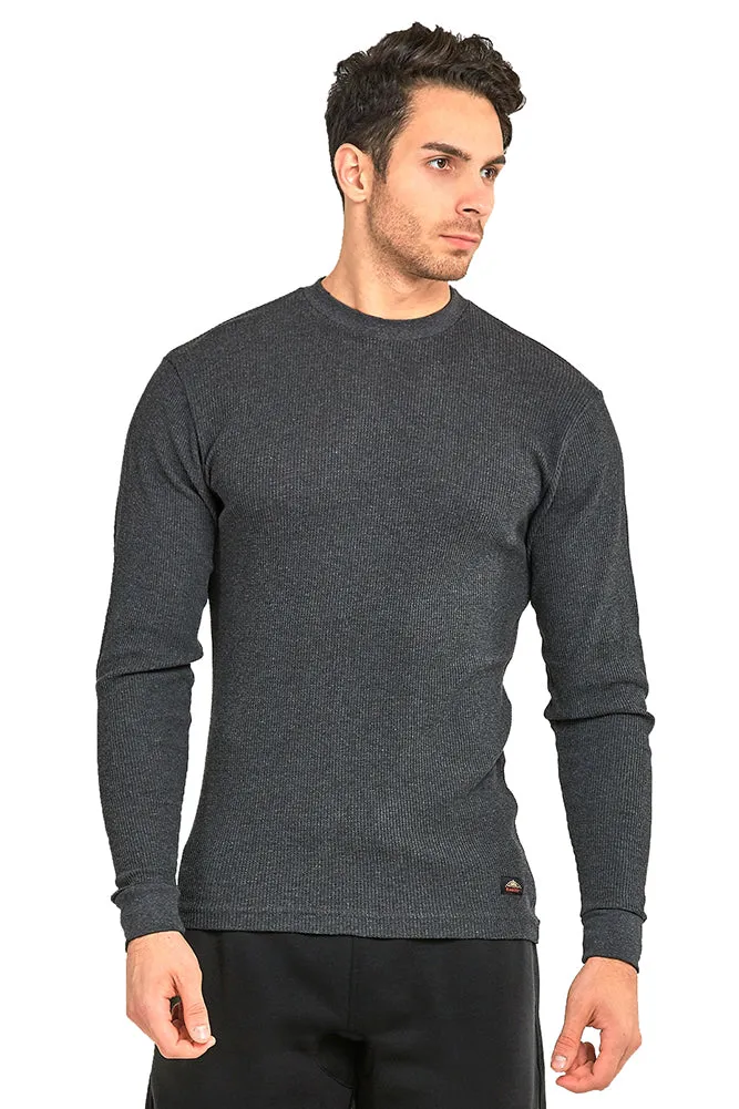 DBFL Men's 100% Cotton Long Sleeve Thermal Crew Neck Waffle Underwear Top