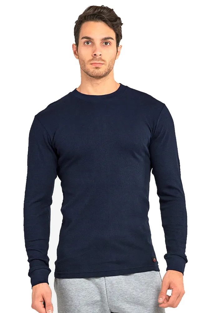 DBFL Men's 100% Cotton Long Sleeve Thermal Crew Neck Waffle Underwear Top