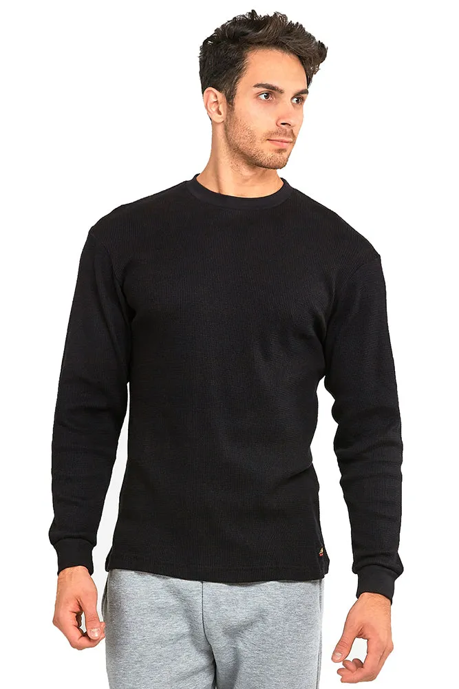 DBFL Men's 100% Cotton Long Sleeve Thermal Crew Neck Waffle Underwear Top